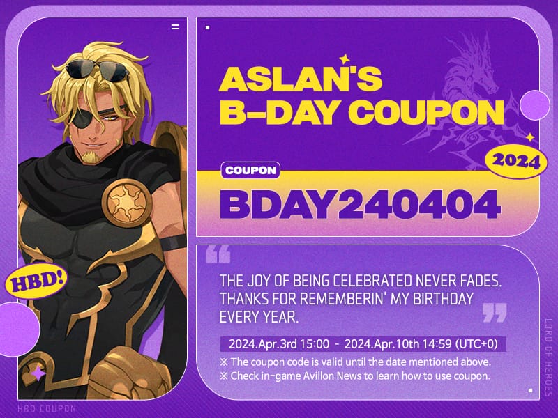 [Coupon] April 4th is Aslan's birthday!